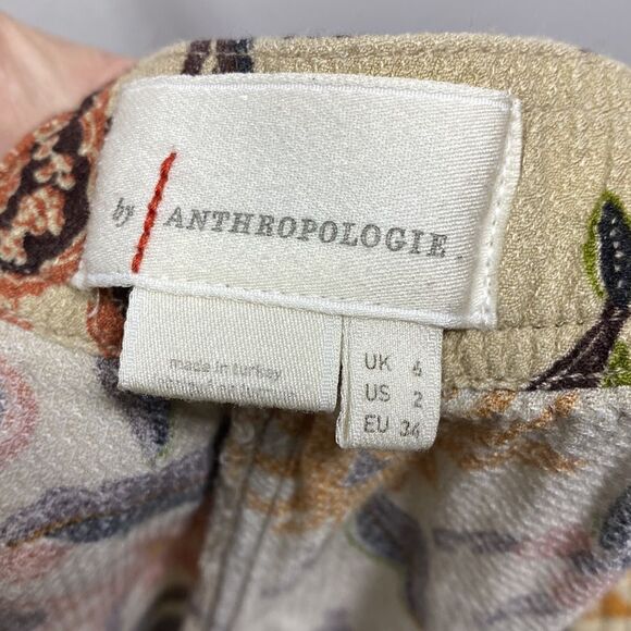 Anthropologie Neutral Floral Smocked Balloon Leg Pants Size 2 - Picture 2 of 6